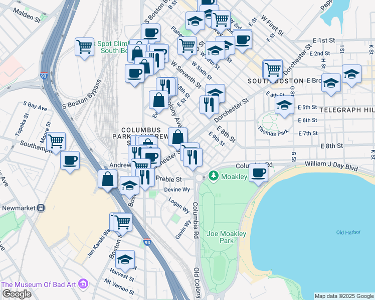 map of restaurants, bars, coffee shops, grocery stores, and more near in Boston