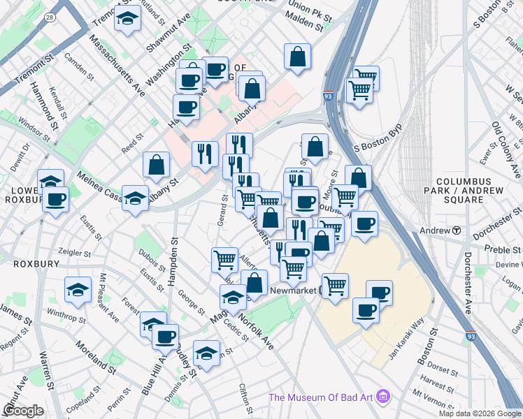 map of restaurants, bars, coffee shops, grocery stores, and more near 870 Massachusetts Avenue in Boston