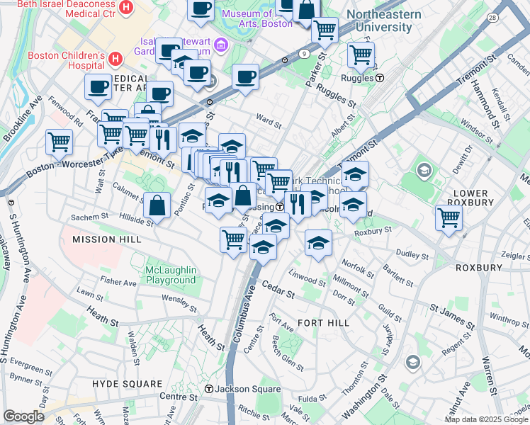 map of restaurants, bars, coffee shops, grocery stores, and more near 3 Morton Place in Boston