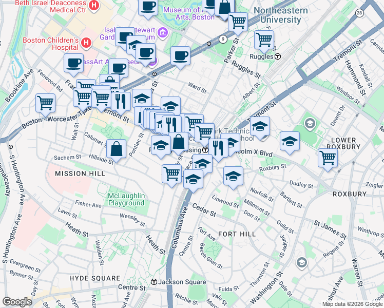 map of restaurants, bars, coffee shops, grocery stores, and more near 3 Morton Place in Boston