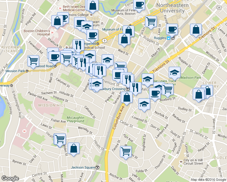 map of restaurants, bars, coffee shops, grocery stores, and more near 3 Morton Place in Boston