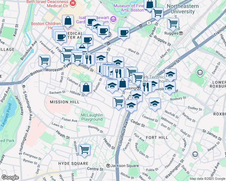 map of restaurants, bars, coffee shops, grocery stores, and more near in Boston