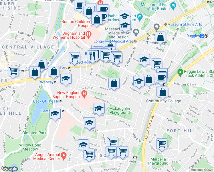 map of restaurants, bars, coffee shops, grocery stores, and more near 5 Oswald Street in Boston