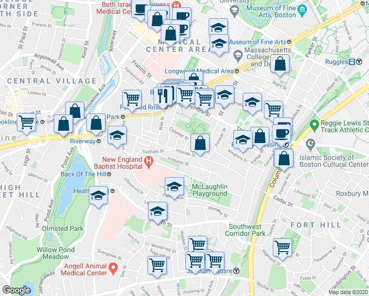 map of restaurants, bars, coffee shops, grocery stores, and more near 5 Oswald Street in Boston
