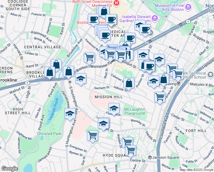 map of restaurants, bars, coffee shops, grocery stores, and more near 39 Darling Street in Boston