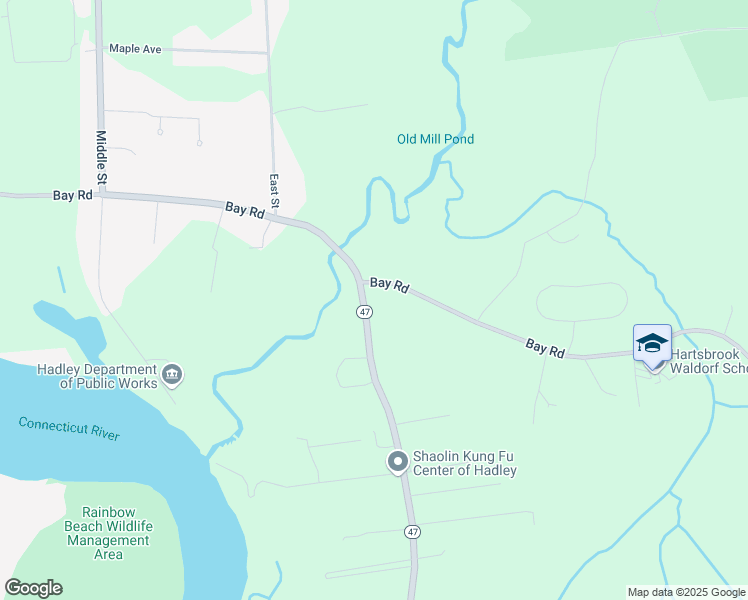 map of restaurants, bars, coffee shops, grocery stores, and more near 3 Lawrence Plain Road in Hadley