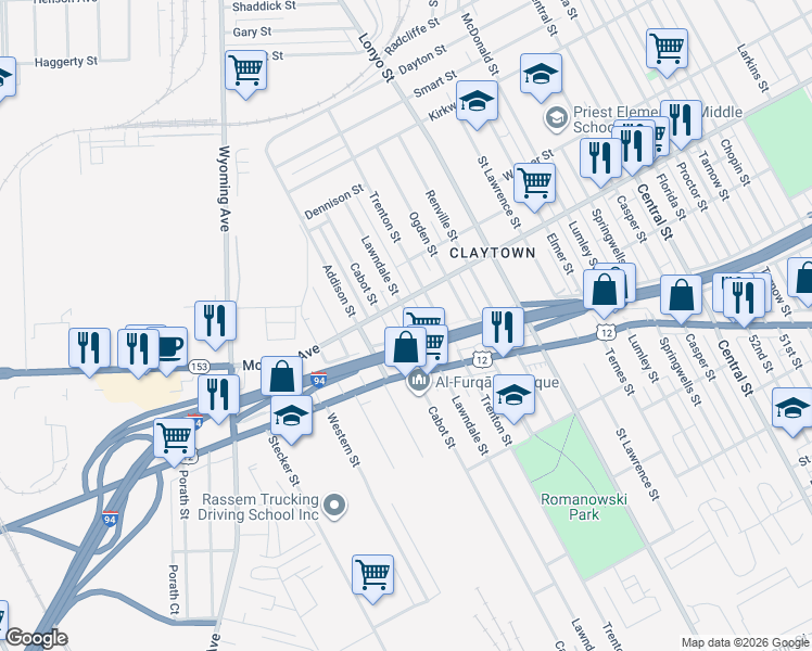 map of restaurants, bars, coffee shops, grocery stores, and more near 5228 Lawndale Street in Detroit