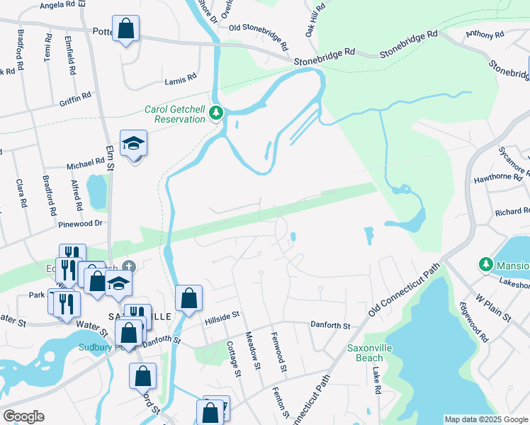 map of restaurants, bars, coffee shops, grocery stores, and more near 204 Meadow Street Extension in Framingham