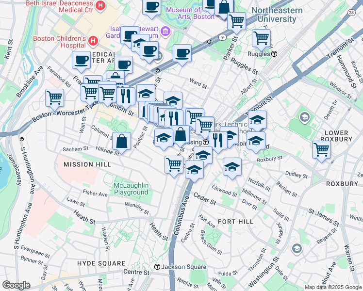 map of restaurants, bars, coffee shops, grocery stores, and more near 3 Morton Place in Boston