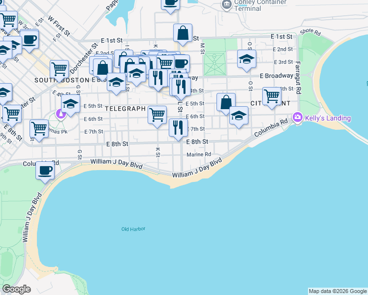 map of restaurants, bars, coffee shops, grocery stores, and more near 656 East 8th Street in Boston