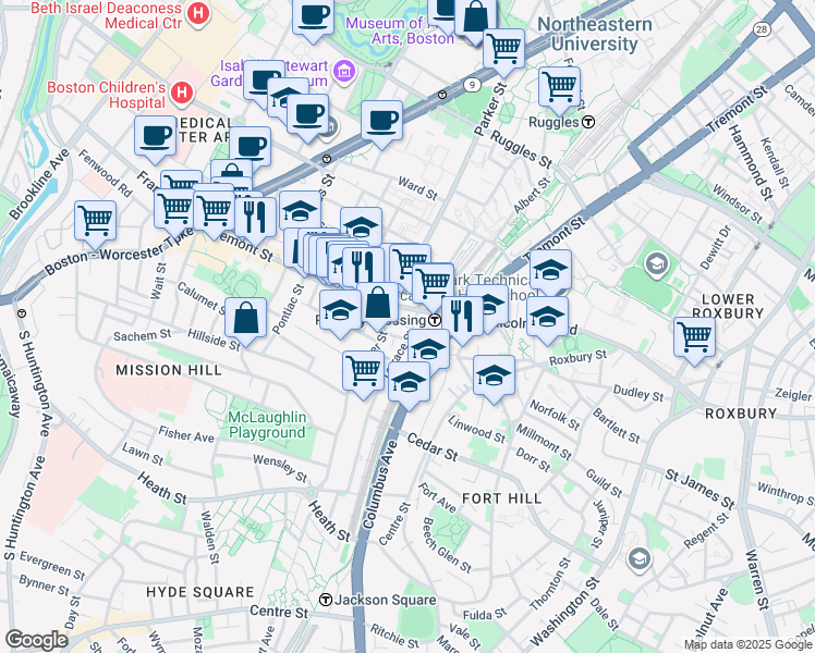 map of restaurants, bars, coffee shops, grocery stores, and more near 3 Morton Place in Boston