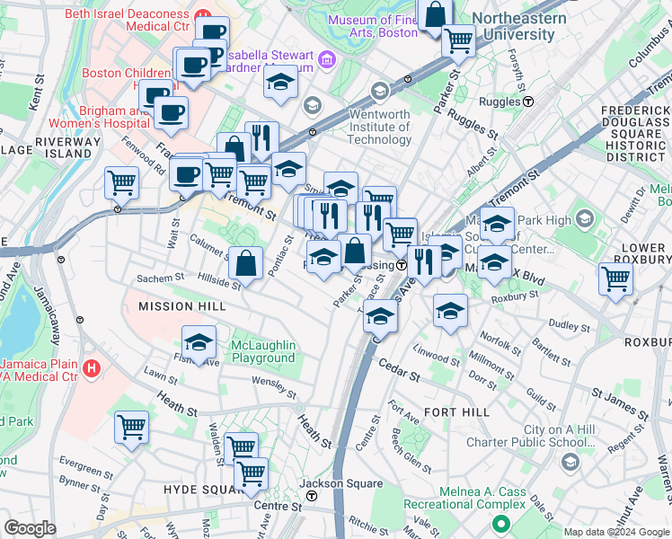 map of restaurants, bars, coffee shops, grocery stores, and more near 29 Delle Avenue in Boston