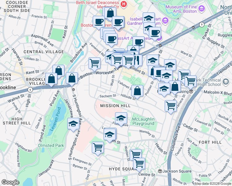 map of restaurants, bars, coffee shops, grocery stores, and more near 39 Darling Street in Boston
