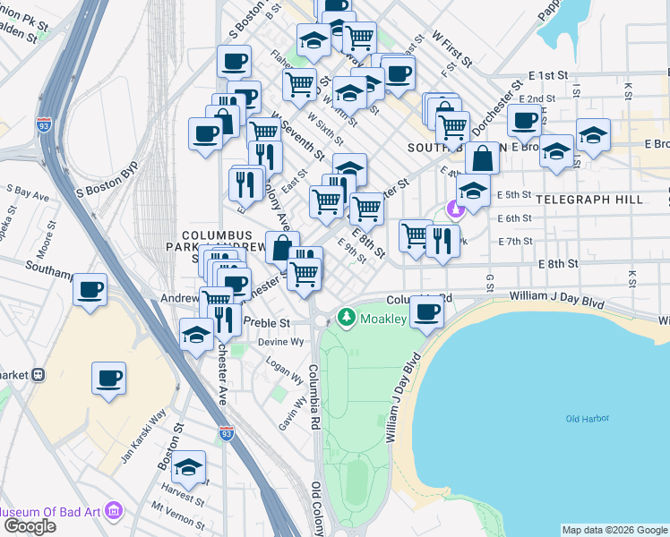 map of restaurants, bars, coffee shops, grocery stores, and more near 20 Patterson Way in Boston
