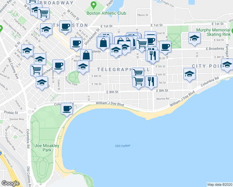 map of restaurants, bars, coffee shops, grocery stores, and more near in Boston