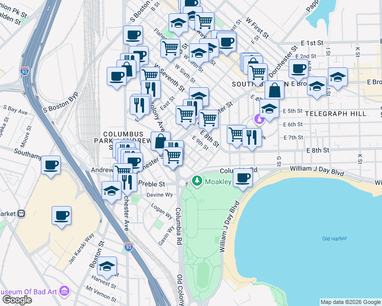 map of restaurants, bars, coffee shops, grocery stores, and more near 7 Joseph Agri Street in Boston