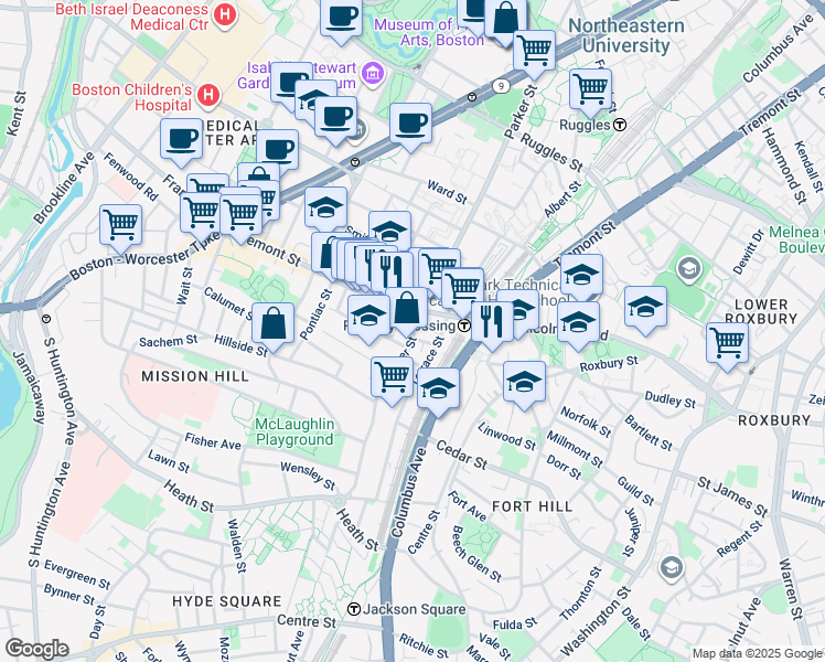 map of restaurants, bars, coffee shops, grocery stores, and more near 3 Morton Place in Boston