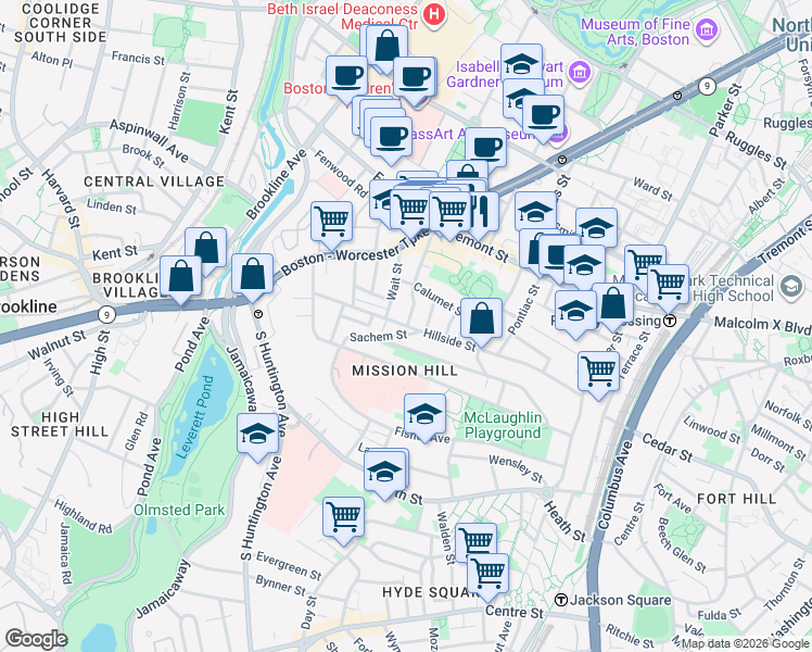 map of restaurants, bars, coffee shops, grocery stores, and more near 39 Darling Street in Boston