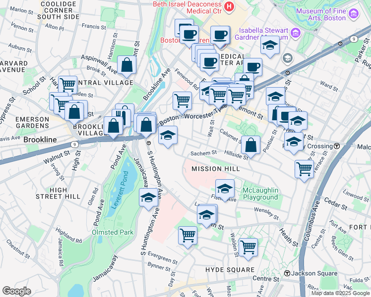 map of restaurants, bars, coffee shops, grocery stores, and more near 11 Sunset Street in Boston