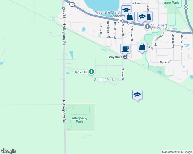 map of restaurants, bars, coffee shops, grocery stores, and more near 246 Station Park Circle in Grayslake