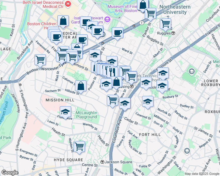 map of restaurants, bars, coffee shops, grocery stores, and more near 33 Delle Avenue in Boston