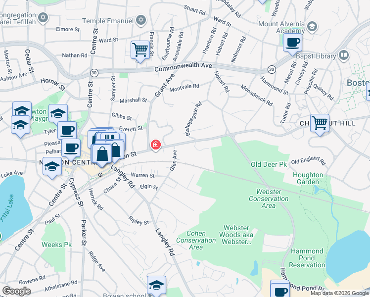 map of restaurants, bars, coffee shops, grocery stores, and more near in Newton