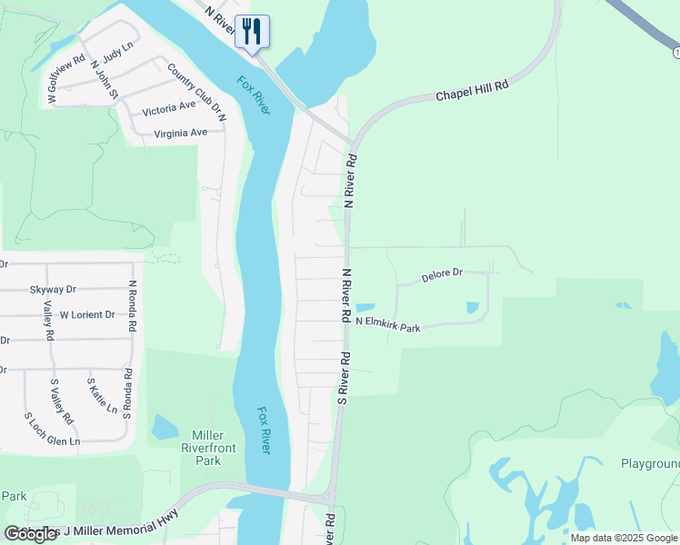 map of restaurants, bars, coffee shops, grocery stores, and more near 219 North River Road in McHenry