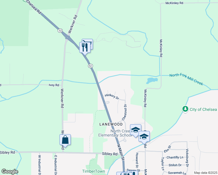 map of restaurants, bars, coffee shops, grocery stores, and more near 106 Quiet Creek Circle in Chelsea