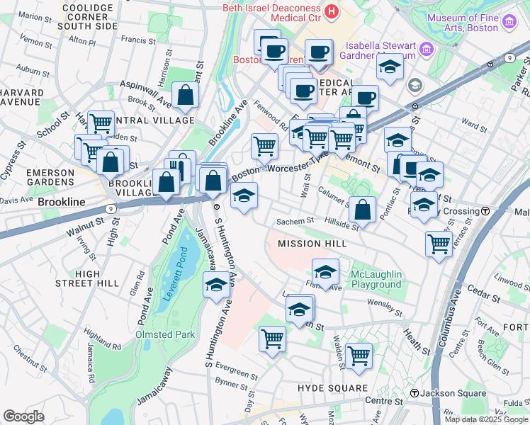 map of restaurants, bars, coffee shops, grocery stores, and more near 11 Sunset Street in Boston