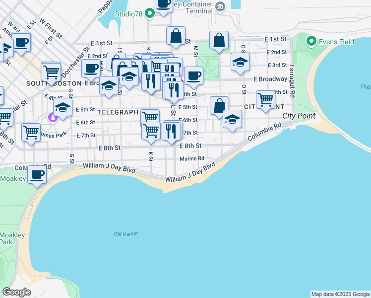 map of restaurants, bars, coffee shops, grocery stores, and more near 681 East 8th Street in Boston