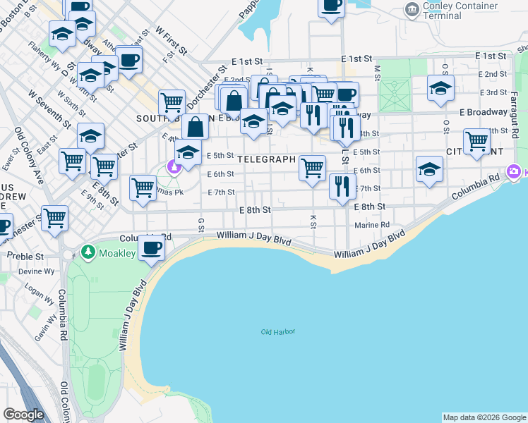 map of restaurants, bars, coffee shops, grocery stores, and more near in Boston