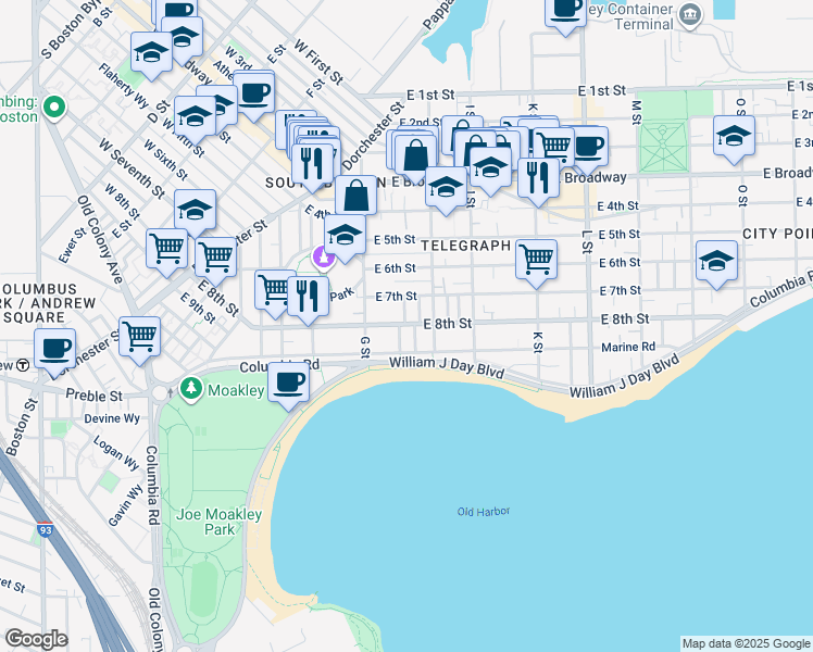 map of restaurants, bars, coffee shops, grocery stores, and more near 454 East 8th Street in Boston