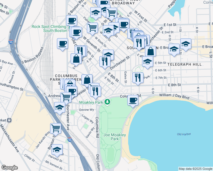map of restaurants, bars, coffee shops, grocery stores, and more near 50 Rev Burke Street in Boston