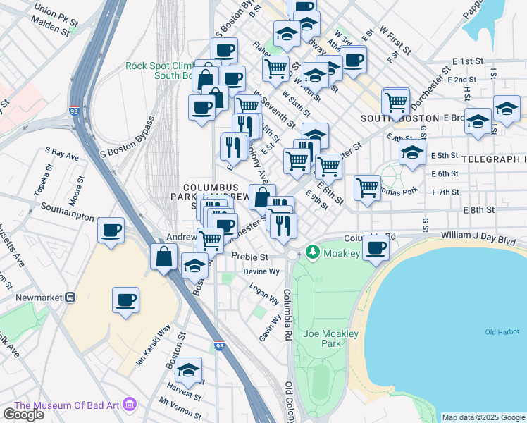 map of restaurants, bars, coffee shops, grocery stores, and more near in Boston