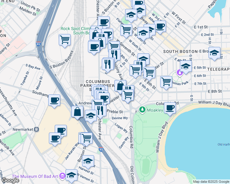 map of restaurants, bars, coffee shops, grocery stores, and more near 35B Tuckerman Street in Boston