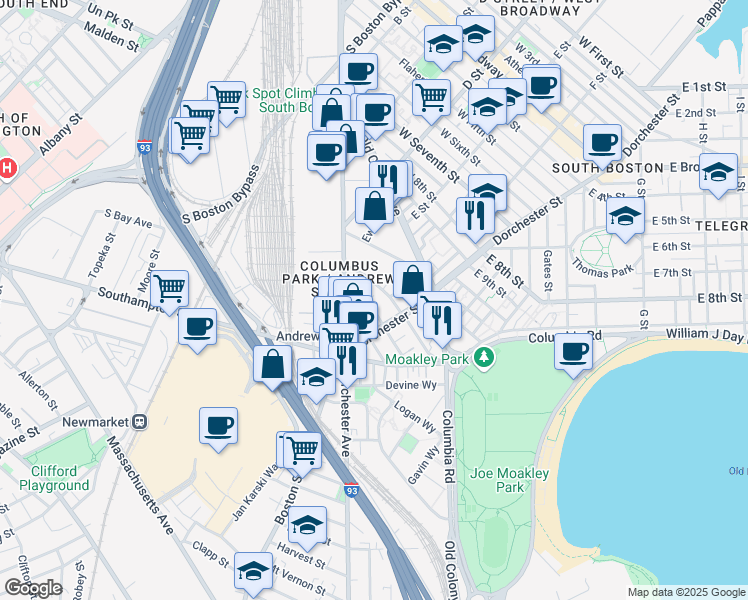 map of restaurants, bars, coffee shops, grocery stores, and more near 35B Tuckerman Street in Boston