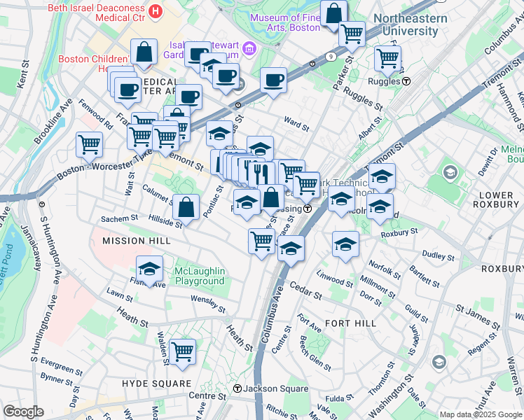 map of restaurants, bars, coffee shops, grocery stores, and more near in Boston