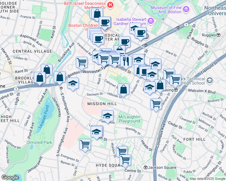 map of restaurants, bars, coffee shops, grocery stores, and more near 5 Oswald Street in Boston