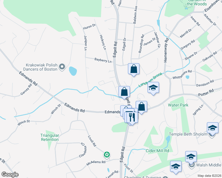 map of restaurants, bars, coffee shops, grocery stores, and more near 912 Windsor Drive North in Framingham