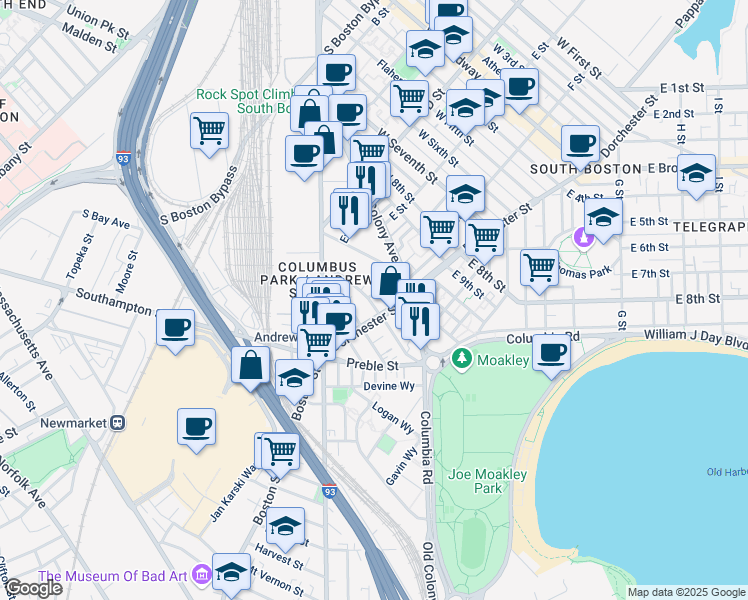 map of restaurants, bars, coffee shops, grocery stores, and more near 35B Tuckerman Street in Boston