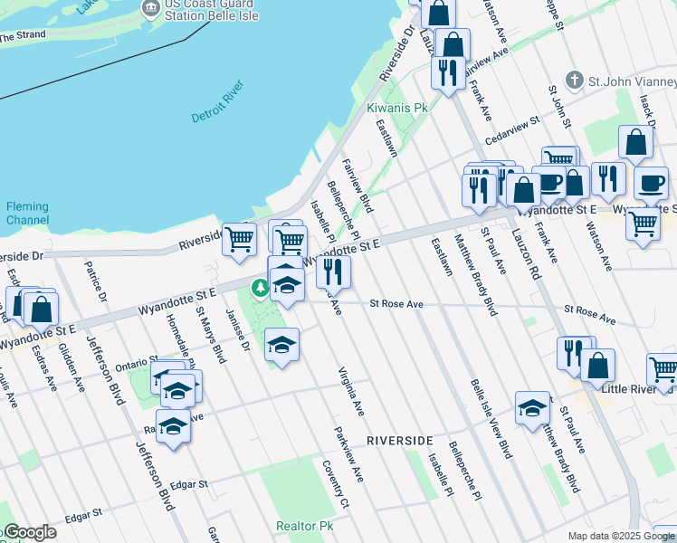map of restaurants, bars, coffee shops, grocery stores, and more near 832 Isabelle Place in Windsor