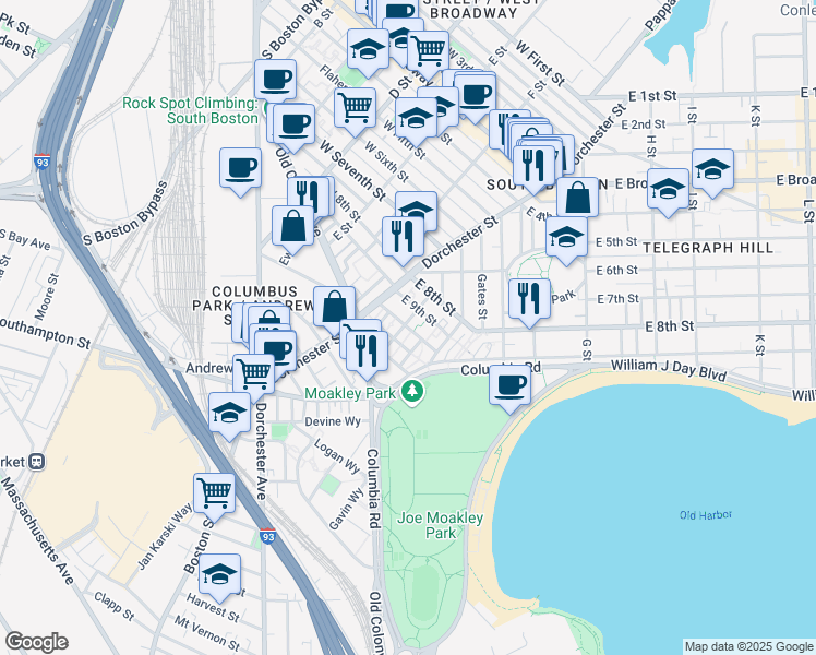map of restaurants, bars, coffee shops, grocery stores, and more near 50 Rev Burke Street in Boston
