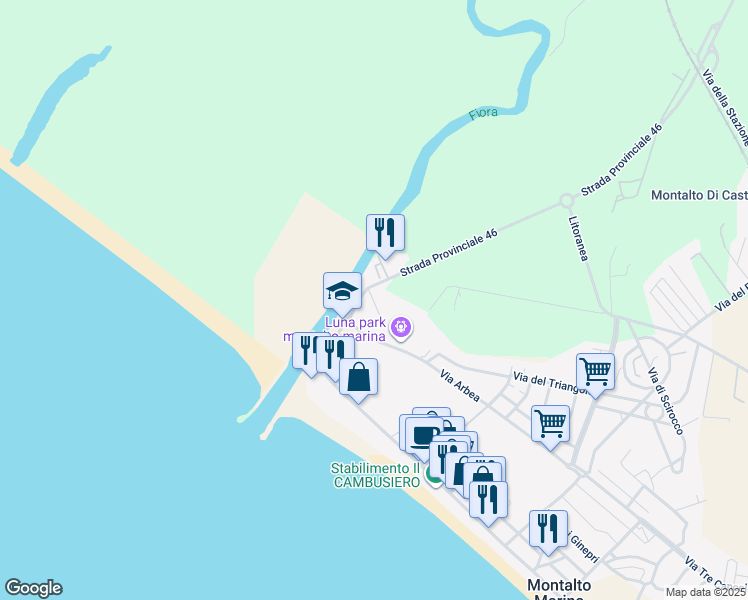 map of restaurants, bars, coffee shops, grocery stores, and more near 3 Via Umbria in Montalto Marina