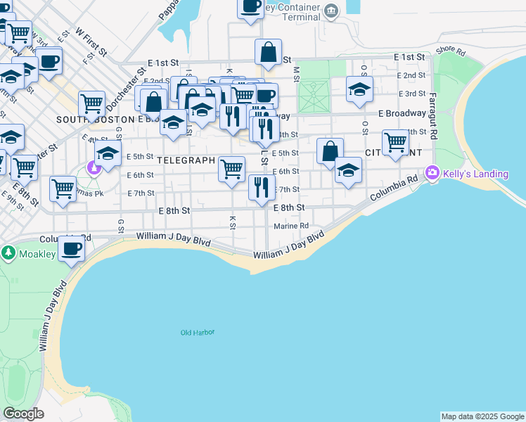 map of restaurants, bars, coffee shops, grocery stores, and more near 656 East 8th Street in Boston