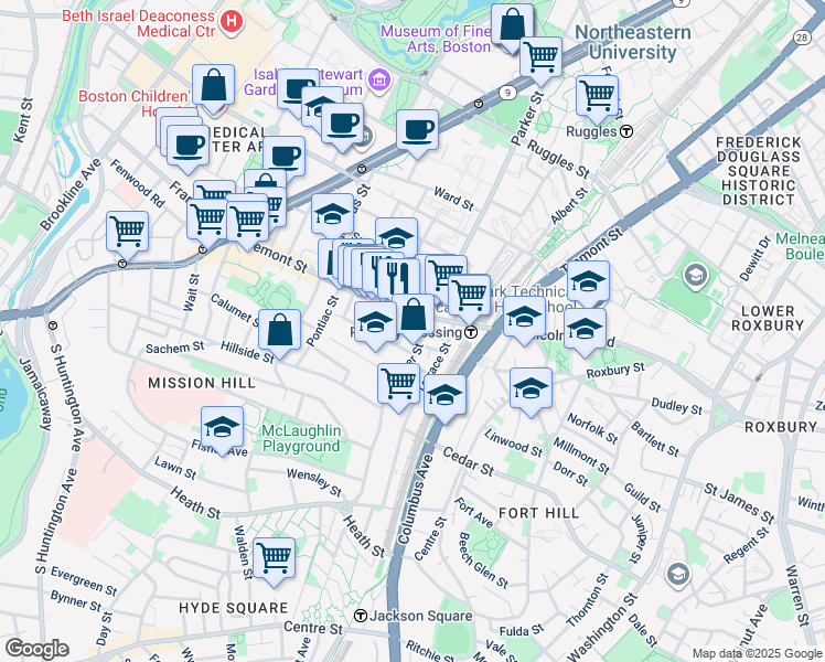 map of restaurants, bars, coffee shops, grocery stores, and more near in Boston
