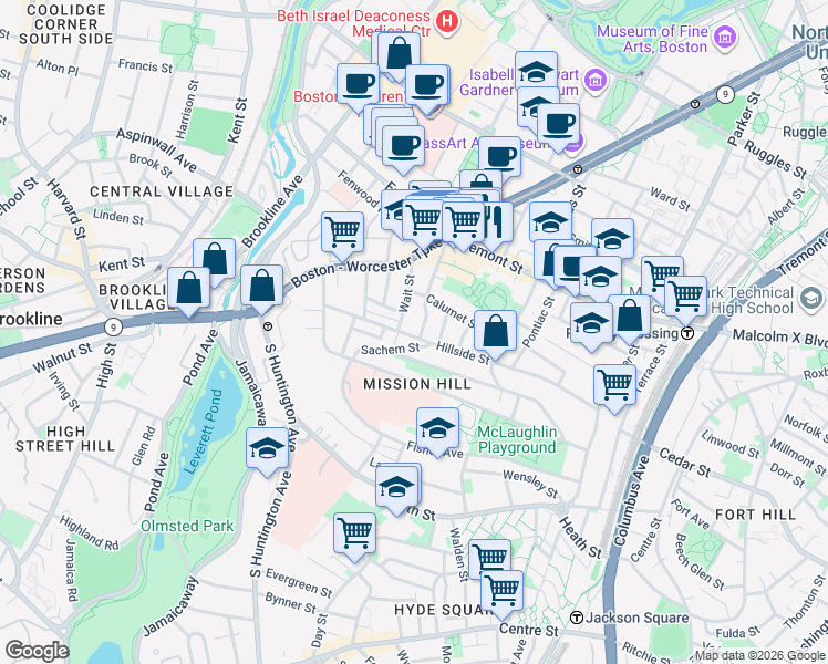 map of restaurants, bars, coffee shops, grocery stores, and more near 39 Darling Street in Boston