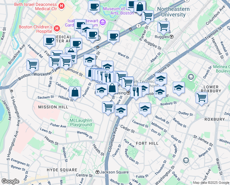 map of restaurants, bars, coffee shops, grocery stores, and more near 3 Morton Place in Boston