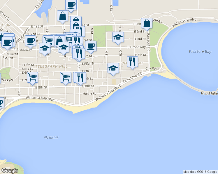 map of restaurants, bars, coffee shops, grocery stores, and more near 202 N Street in Boston