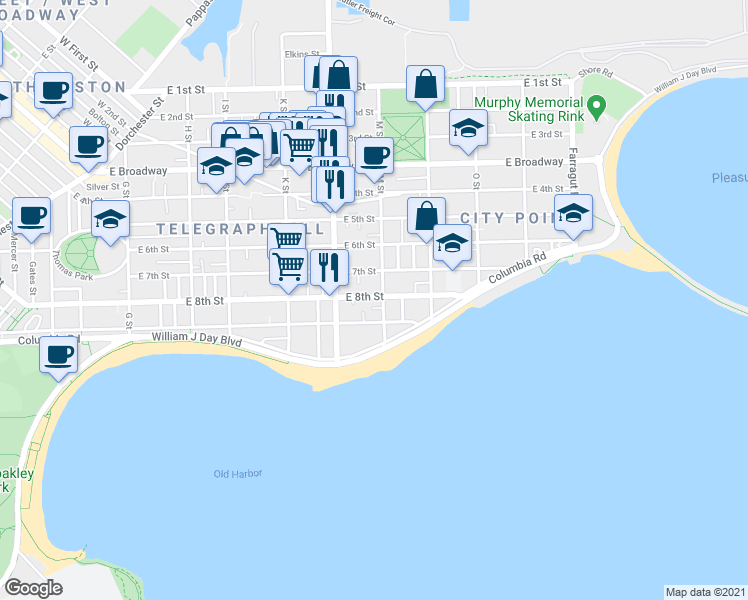 map of restaurants, bars, coffee shops, grocery stores, and more near 681 East 8th Street in Boston