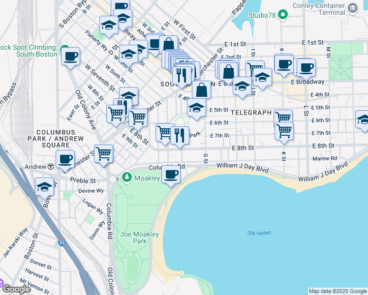 map of restaurants, bars, coffee shops, grocery stores, and more near 378 East 8th Street in Boston